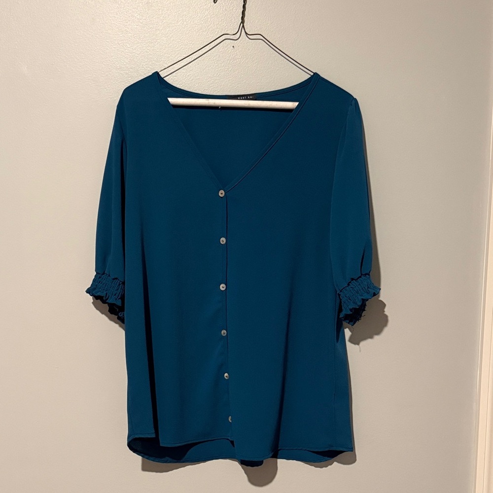 West Kei Teal Button-Down Blouse